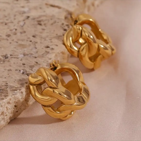 NEW CHUNKY HOOP 18K GOLD CUBAN CHAIN EARRINGS, BEAUTIFUL EARRINGS, CUTE EARRINGS - Picture 3 of 7